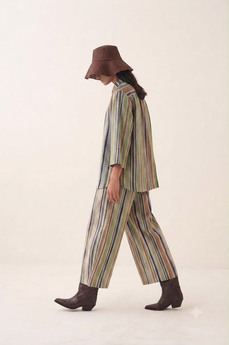 Rekha Ivy Shirt Set bemberg muslin co-ord set by O'Frida in green for women in Singapore