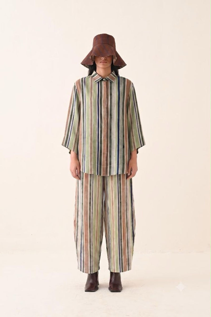 Rekha Ivy Shirt Set bemberg muslin co-ord set by O'Frida in green for women in Singapore