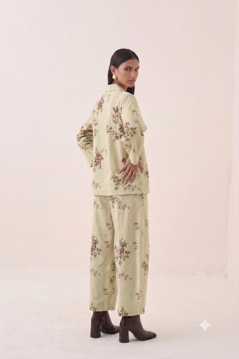 Bagiya Floral Psyflora Top Set cotton slub co-ord set by O'Frida in green for women in Singapore