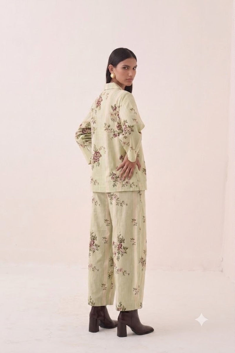 Bagiya Psyflora cotton slub top/shirt by O'Frida in green for women in Singapore