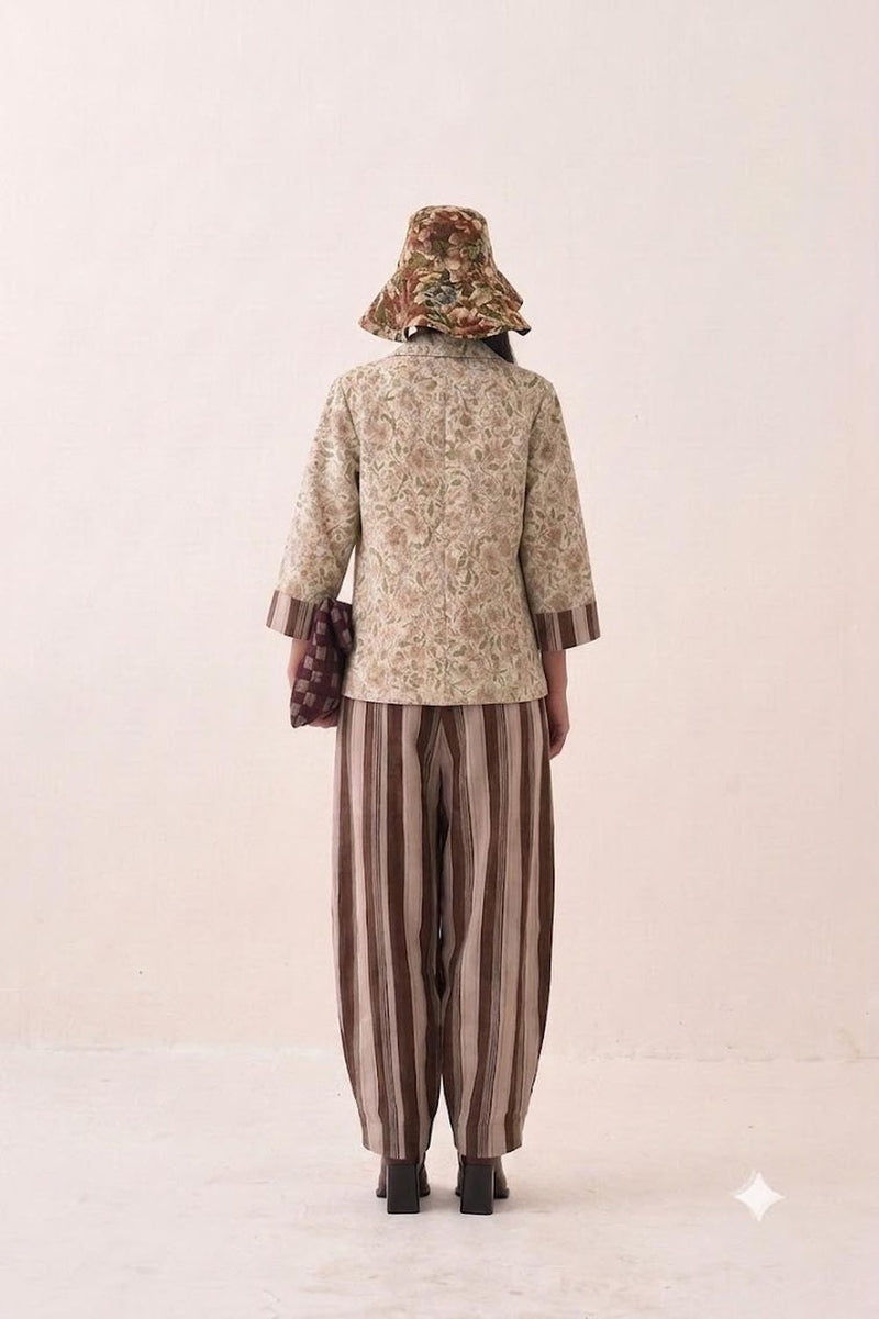 Gulzar Psyflora Tie Knot Shirt Set cotton slub co-ord set by O'Frida in ivory for women in Singapore