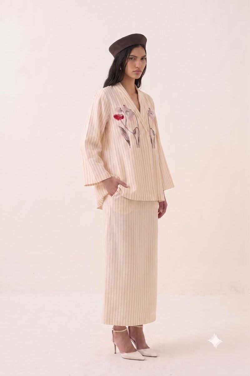Lehar OFR10 Jacket Set cotton slub co-ord set by O'Frida in ivory for women in Singapore