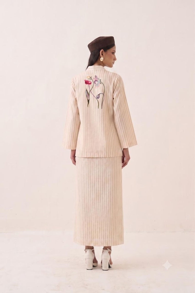 Lehar OFR10 Jacket Set cotton slub co-ord set by O'Frida in ivory for women in Singapore