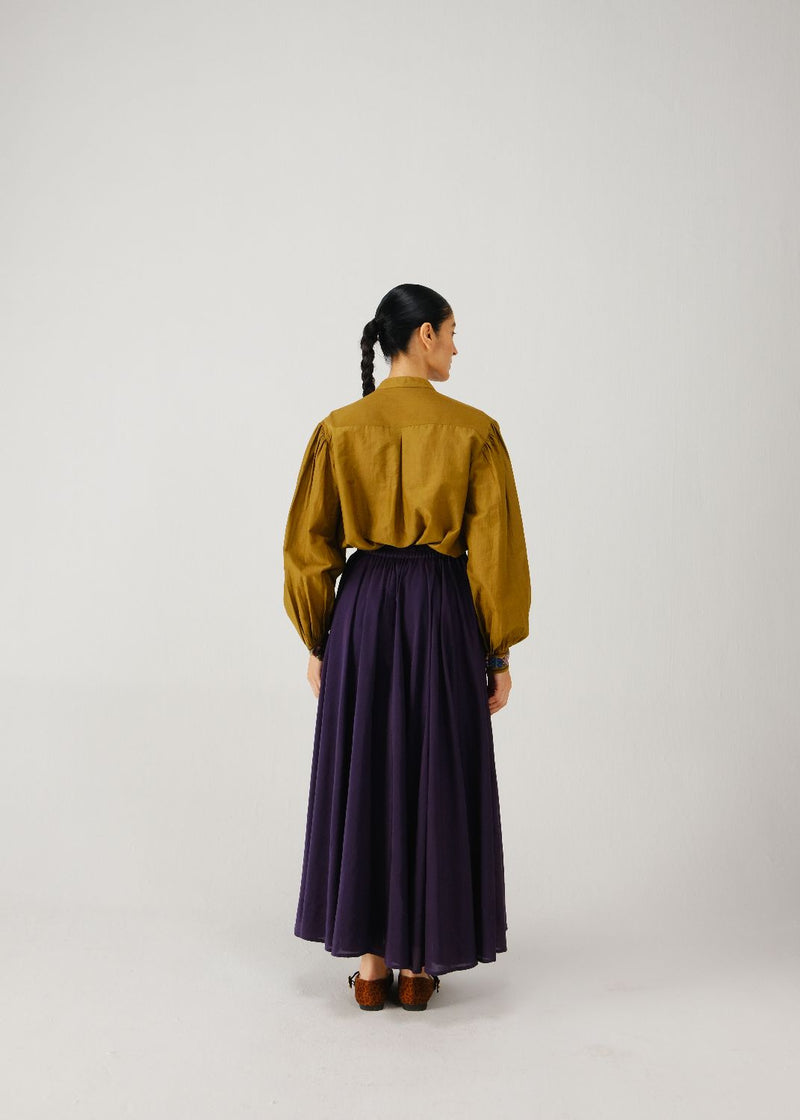 Peasant top-Olive band emb. silk by CORD for women in Singapore