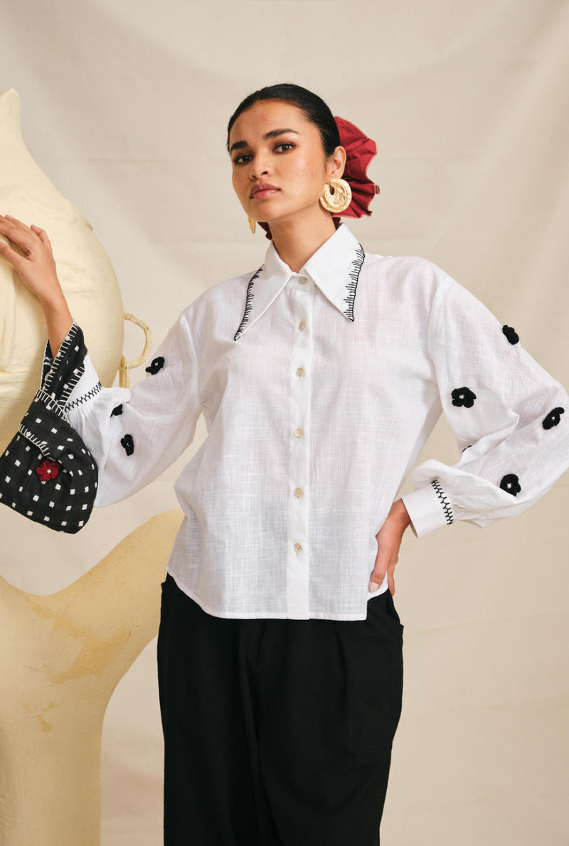 Meso Crochet Shirt cotton by JodiLife in white for women in Singapore