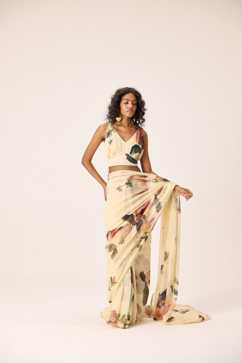 Soleil Saree kota doria by Khara Kapas in yellow for women in Singapore