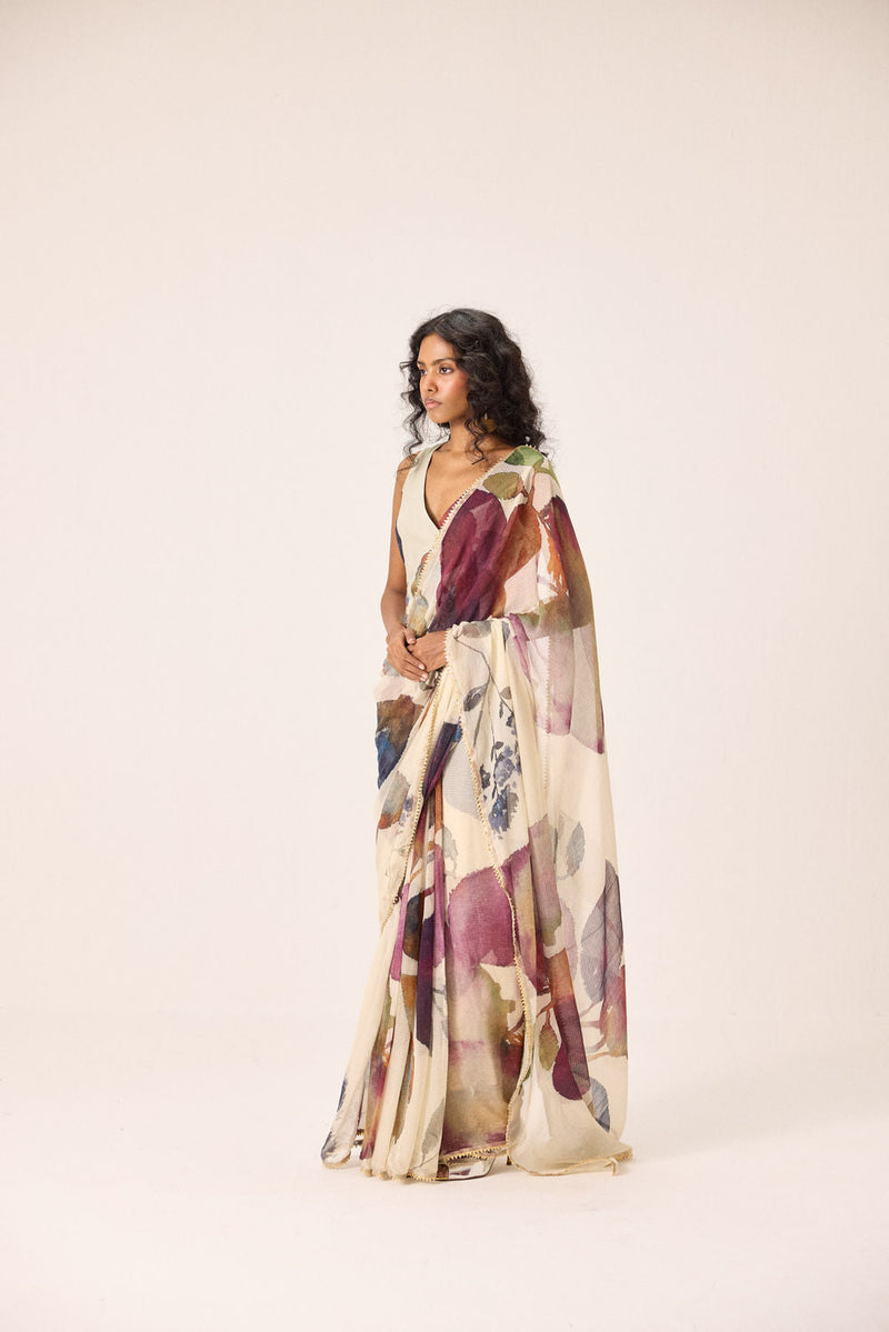 Elea Saree kota doria by Khara Kapas in off-white for women in Singapore