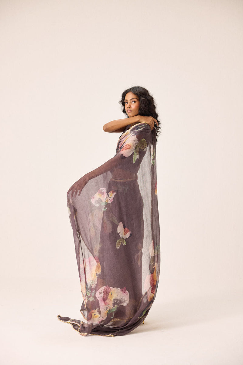 Inara Saree kota doria by Khara Kapas in brown for women in Singapore