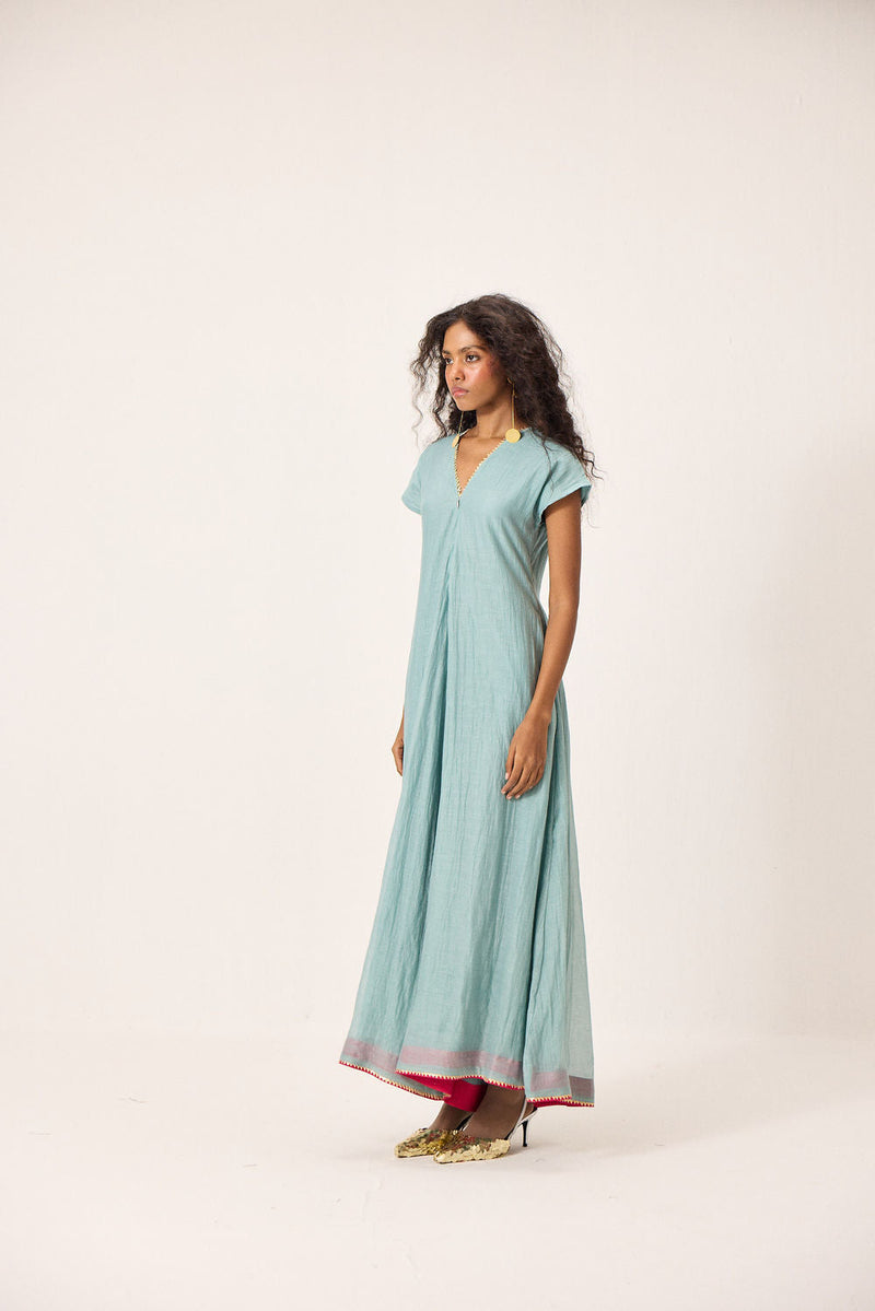 Mira Jumpsuit chanderi mul by Khara Kapas in blue for women in Singapore