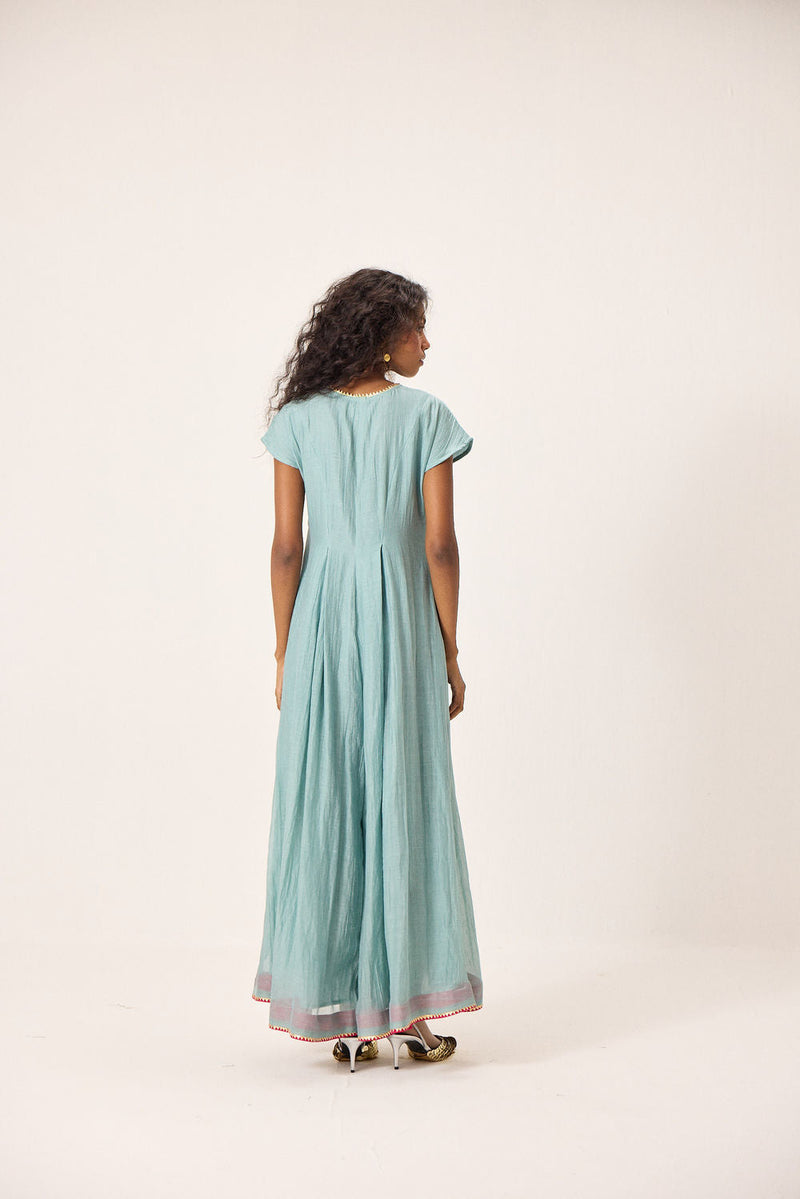 Mira Jumpsuit chanderi mul by Khara Kapas in blue for women in Singapore