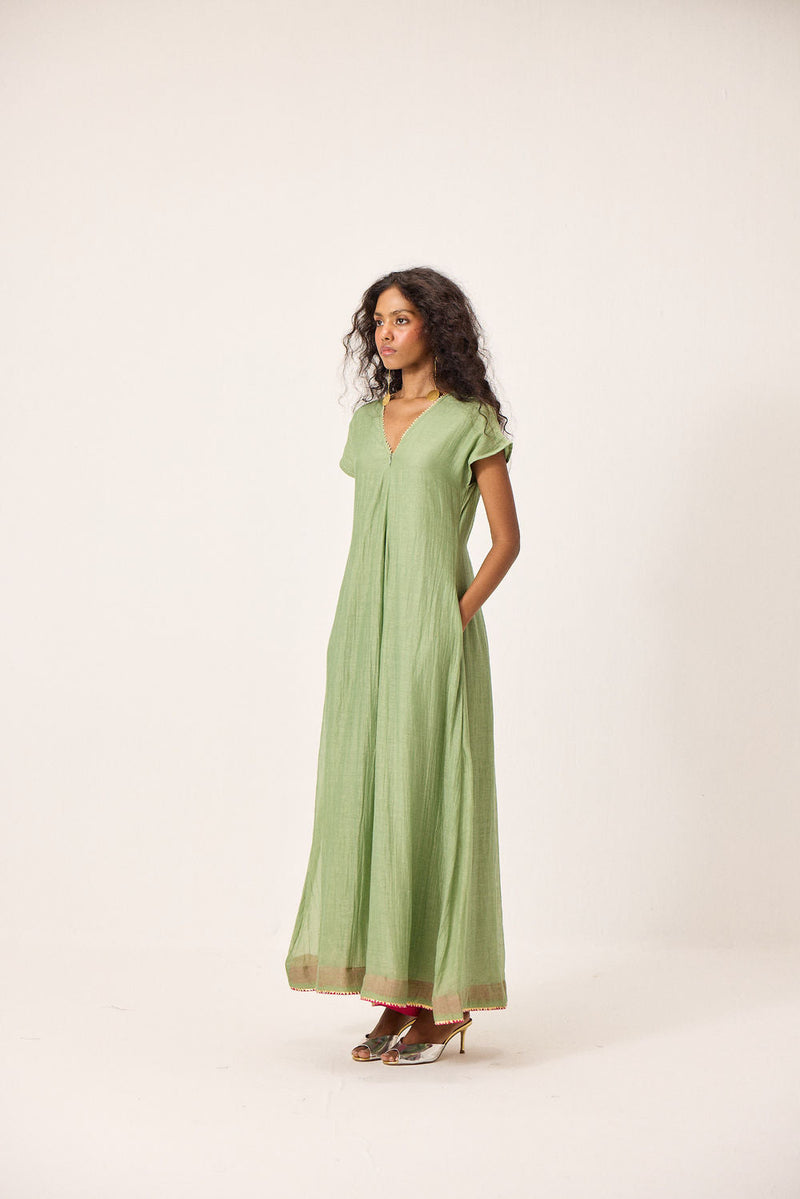 Emma Jumpsuit chanderi mul by Khara Kapas in green for women in Singapore