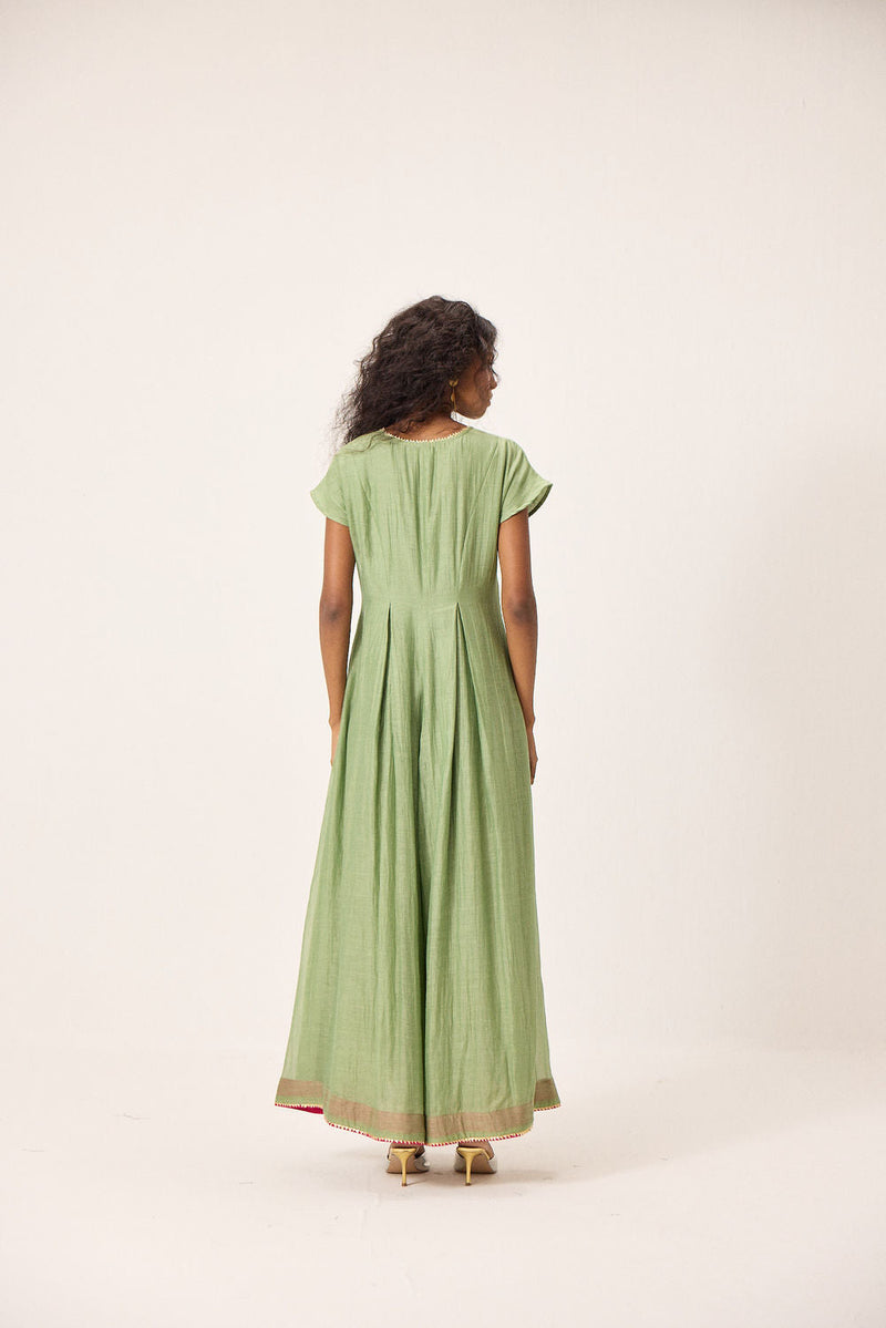 Emma Jumpsuit chanderi mul by Khara Kapas in green for women in Singapore
