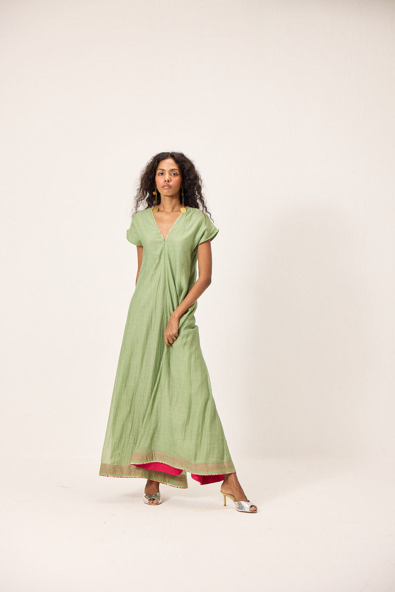 Emma Jumpsuit chanderi mul by Khara Kapas in green for women in Singapore
