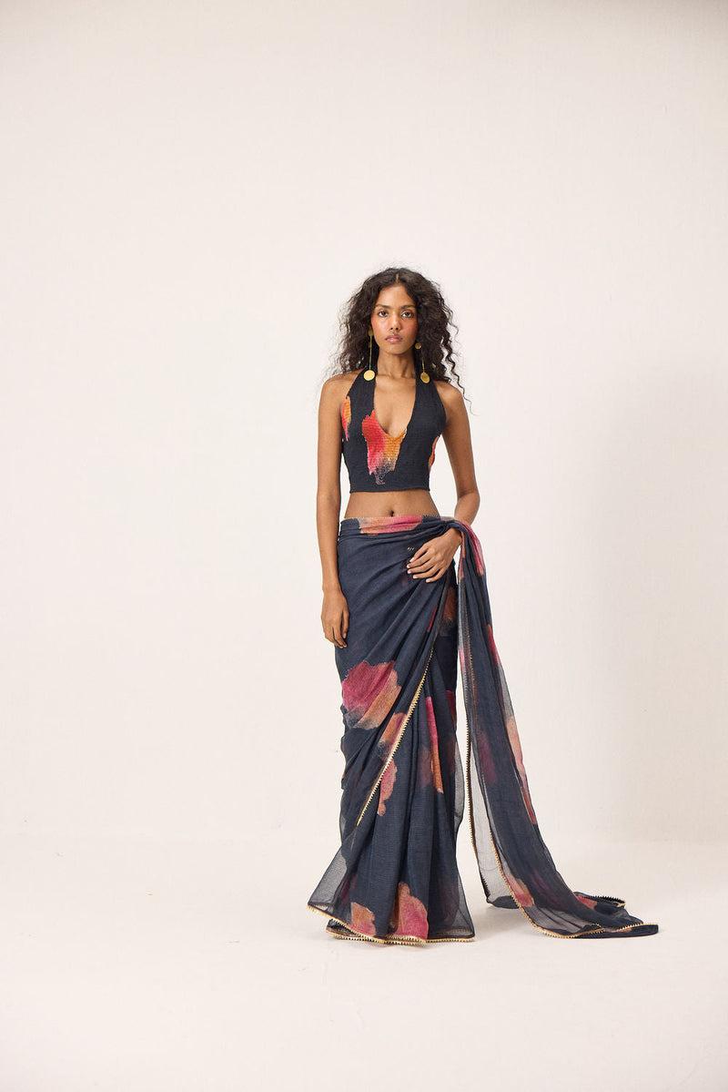 Cherine Saree kota doria by Khara Kapas in black for women in Singapore