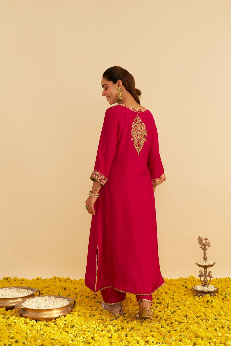 Hiba - Long Kaftan With Salwar-Hotpink silk by SHEETAL BATRA in pink color for women in Singapore