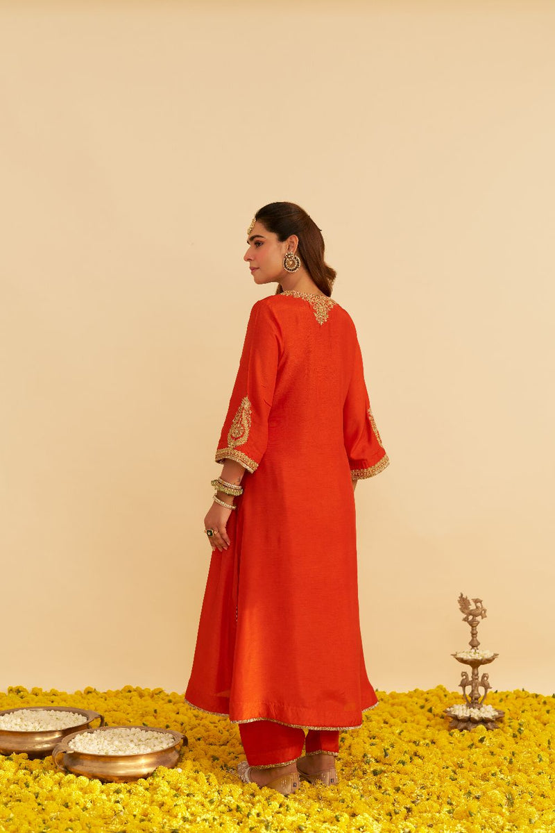Haayat - Long Kaftan With Salwar-Burnt Orange silk by SHEETAL BATRA in orange color for women in Singapore