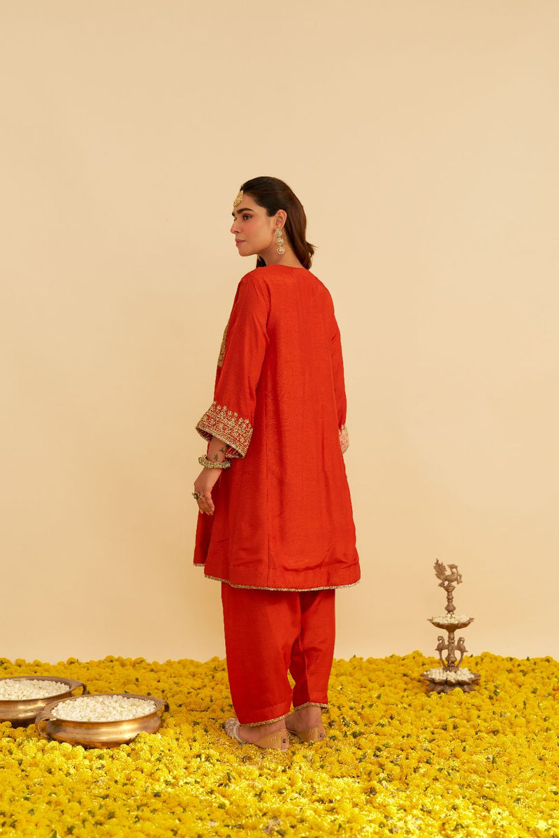 Mehza - Short Chauga With Salwar-Burnt Orange silk by SHEETAL BATRA in orange color for women in Singapore