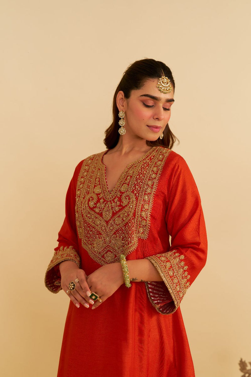 Mehza - Short Chauga With Salwar-Burnt Orange silk by SHEETAL BATRA in orange color for women in Singapore