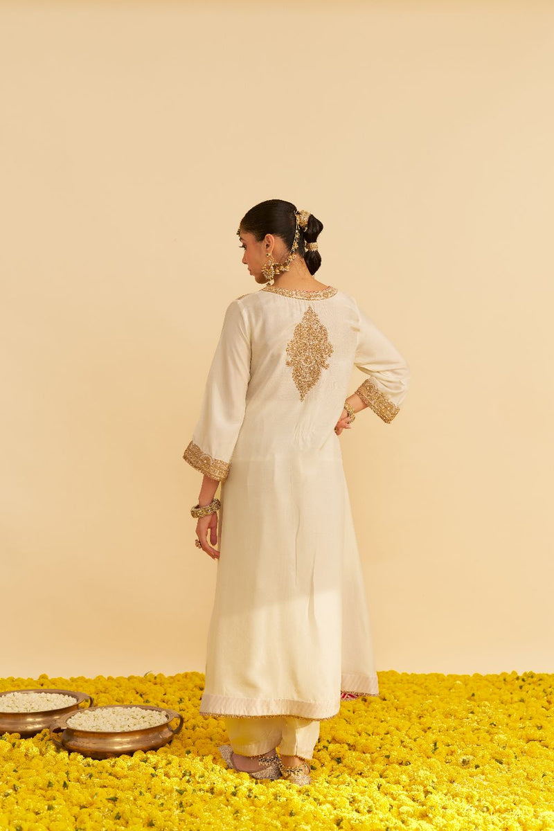 Hiba - Long Kaftan With Salwar-Daisy Ivory silk by SHEETAL BATRA in ivory color for women in Singapore