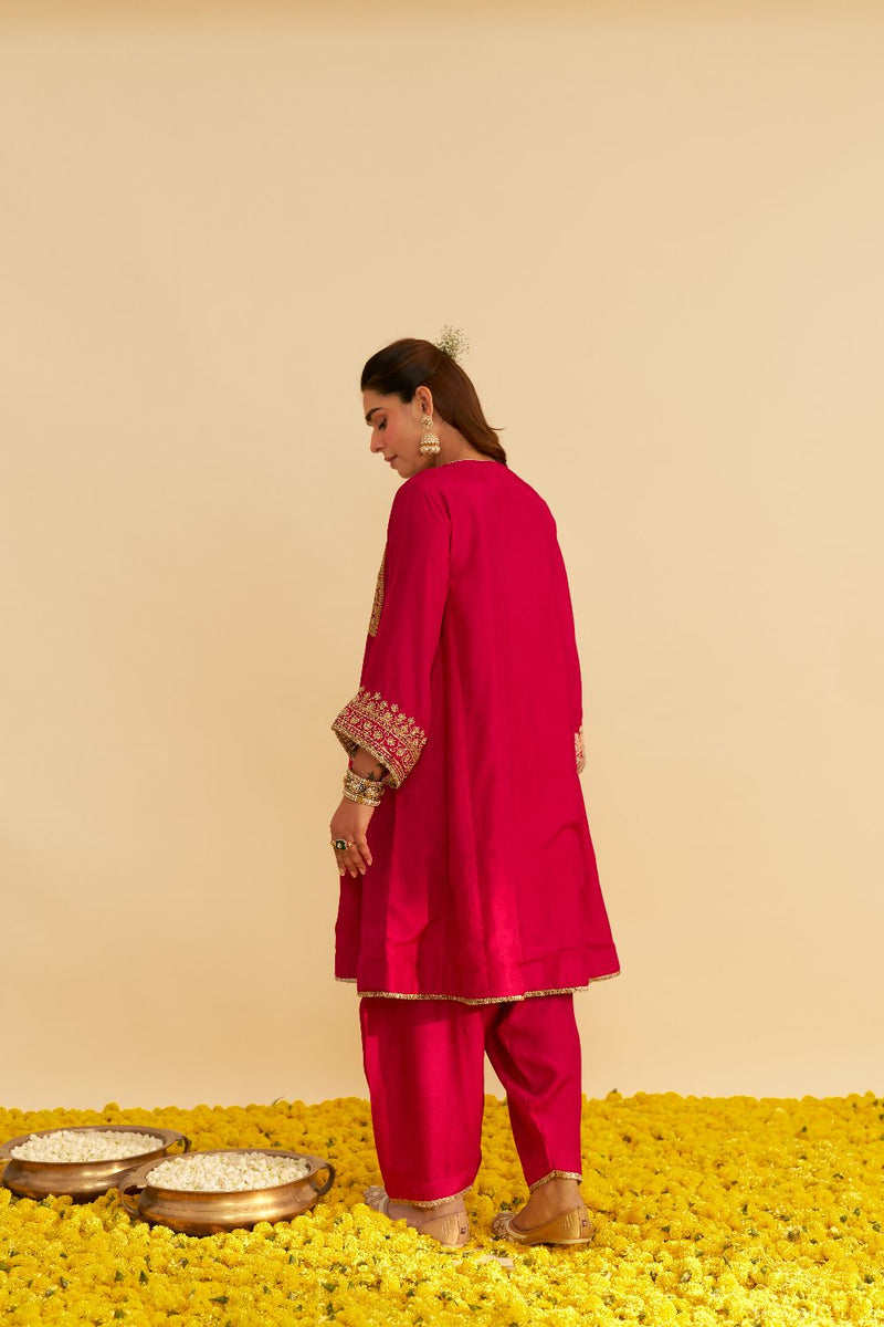 Mehza - Short Chauga With Salwar-Hotpink silk by SHEETAL BATRA in pink color for women in Singapore