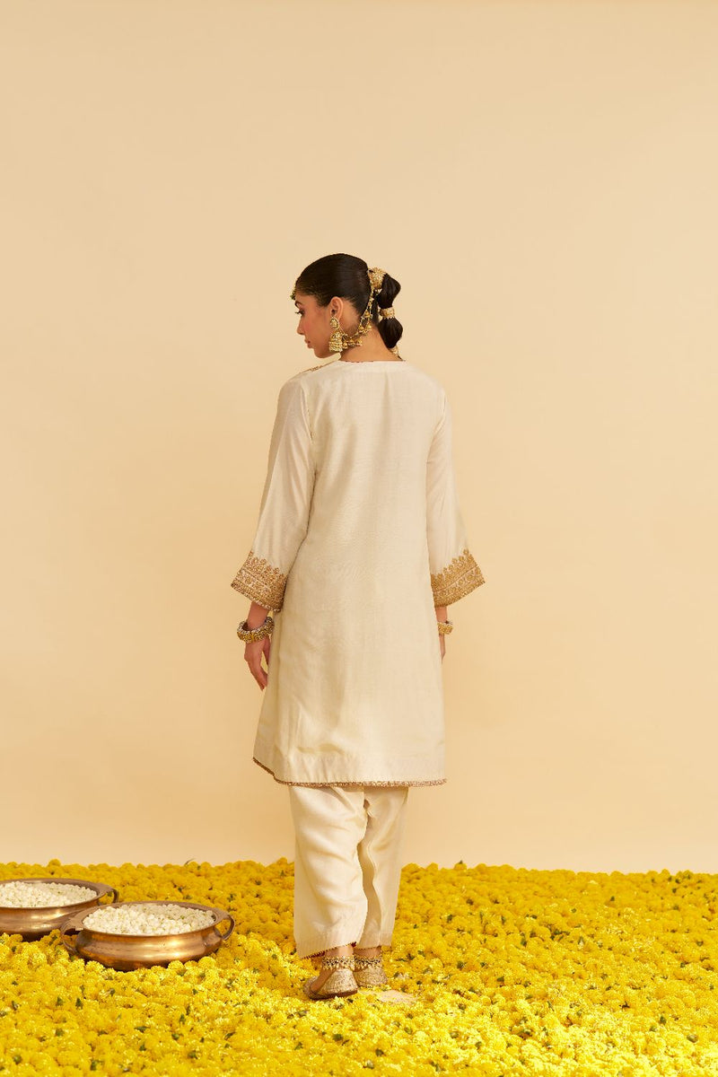 Mehza - Short Chauga With Salwar-Daisy Ivory silk by SHEETAL BATRA in ivory color for women in Singapore