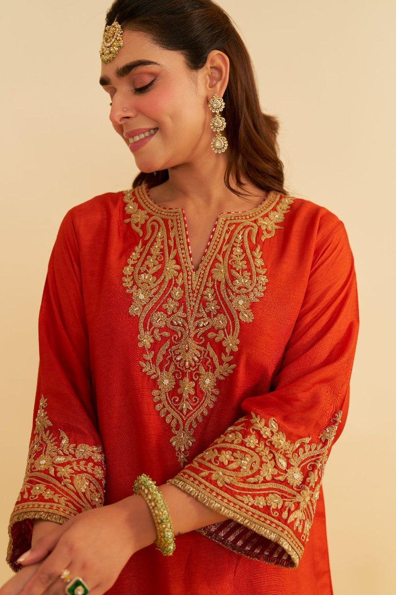 Marwa - Short Chauga With Salwar-Burnt Orange silk by SHEETAL BATRA in orange color for women in Singapore