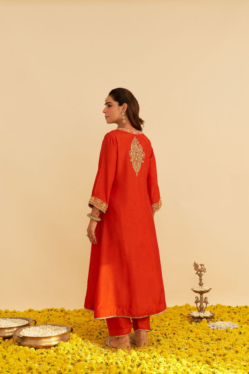 Hiba - Long Kaftan With Salwar-Burnt Orange silk by SHEETAL BATRA in orange color for women in Singapore