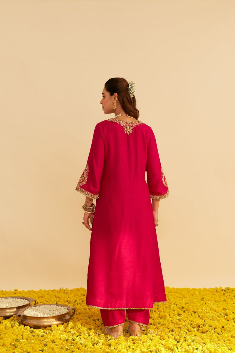 Haayat - Long Kaftan With Salwar-Hotpink silk by SHEETAL BATRA in pink color for women in Singapore