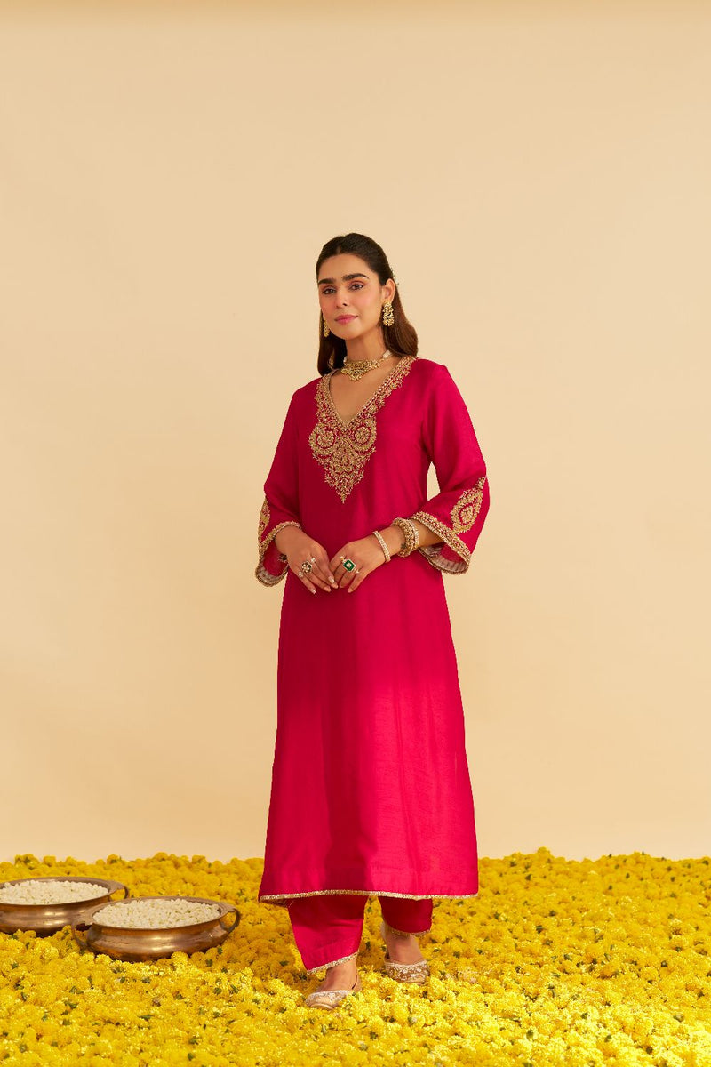 Haayat - Long Kaftan With Salwar-Hotpink silk by SHEETAL BATRA in pink color for women in Singapore
