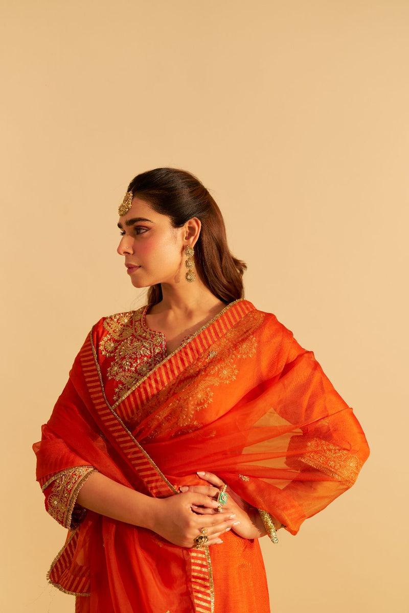 Hiba - Long Kaftan With Salwar-Burnt Orange silk by SHEETAL BATRA in orange color for women in Singapore