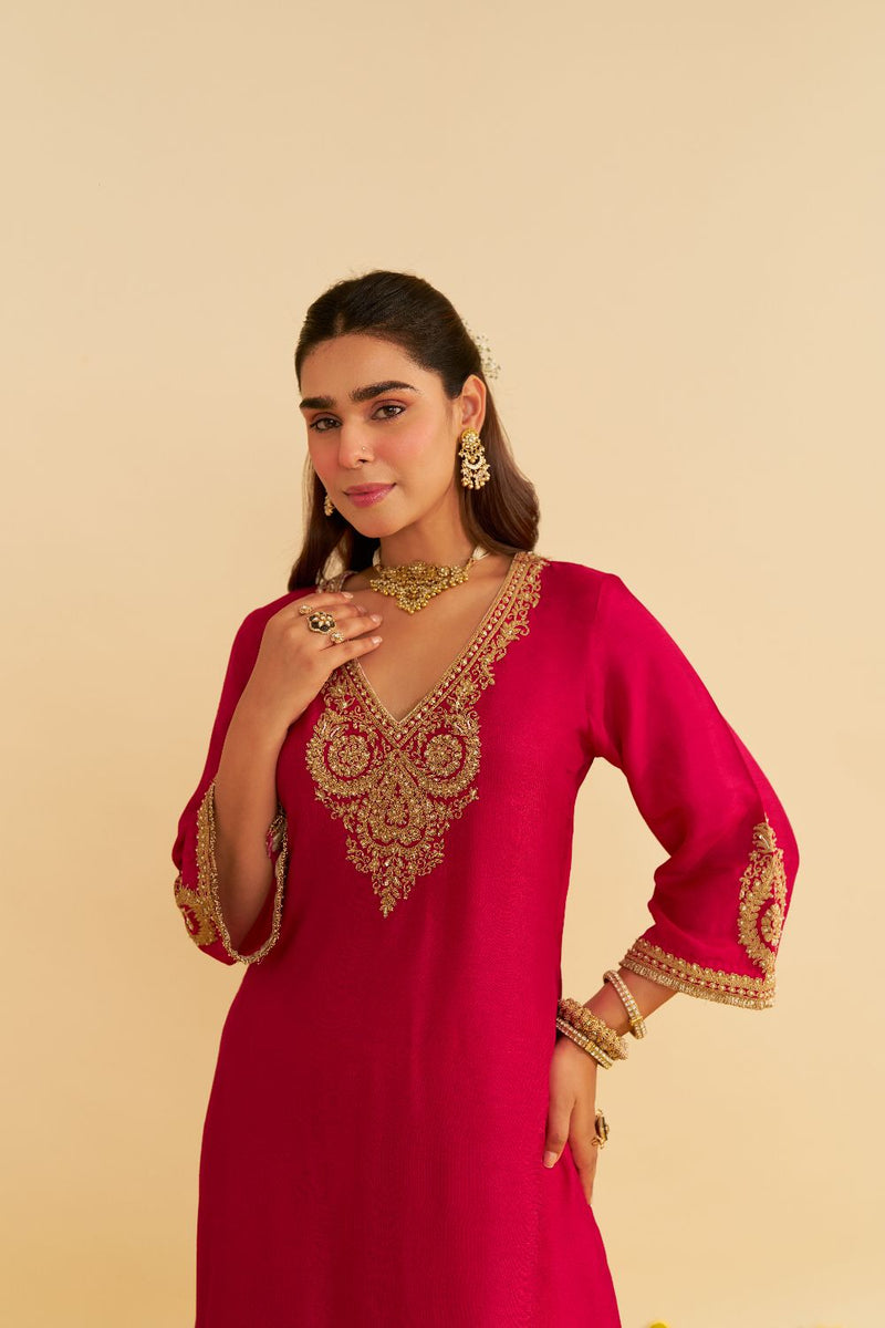 Haayat - Long Kaftan With Salwar-Hotpink silk by SHEETAL BATRA in pink color for women in Singapore