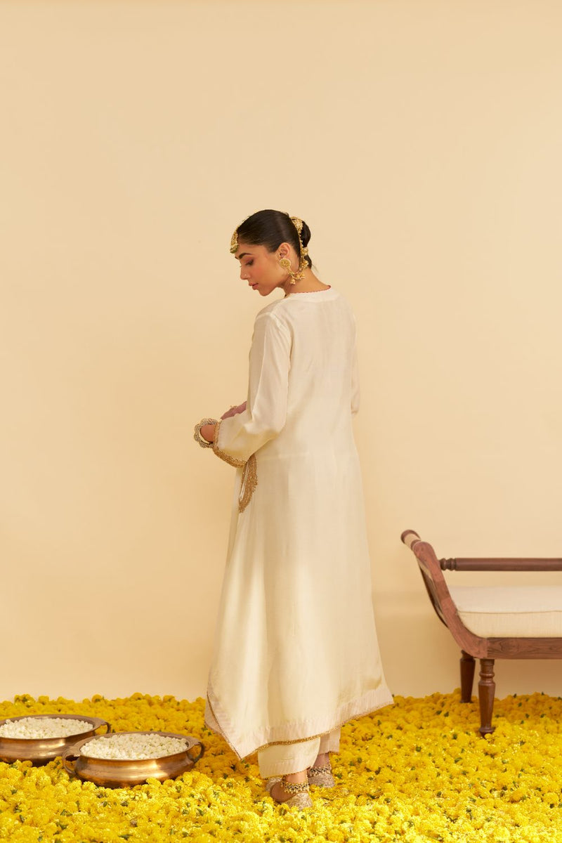 Amaya - Long Kaftan With Salwar-Daisy Ivory silk by SHEETAL BATRA in ivory color for women in Singapore