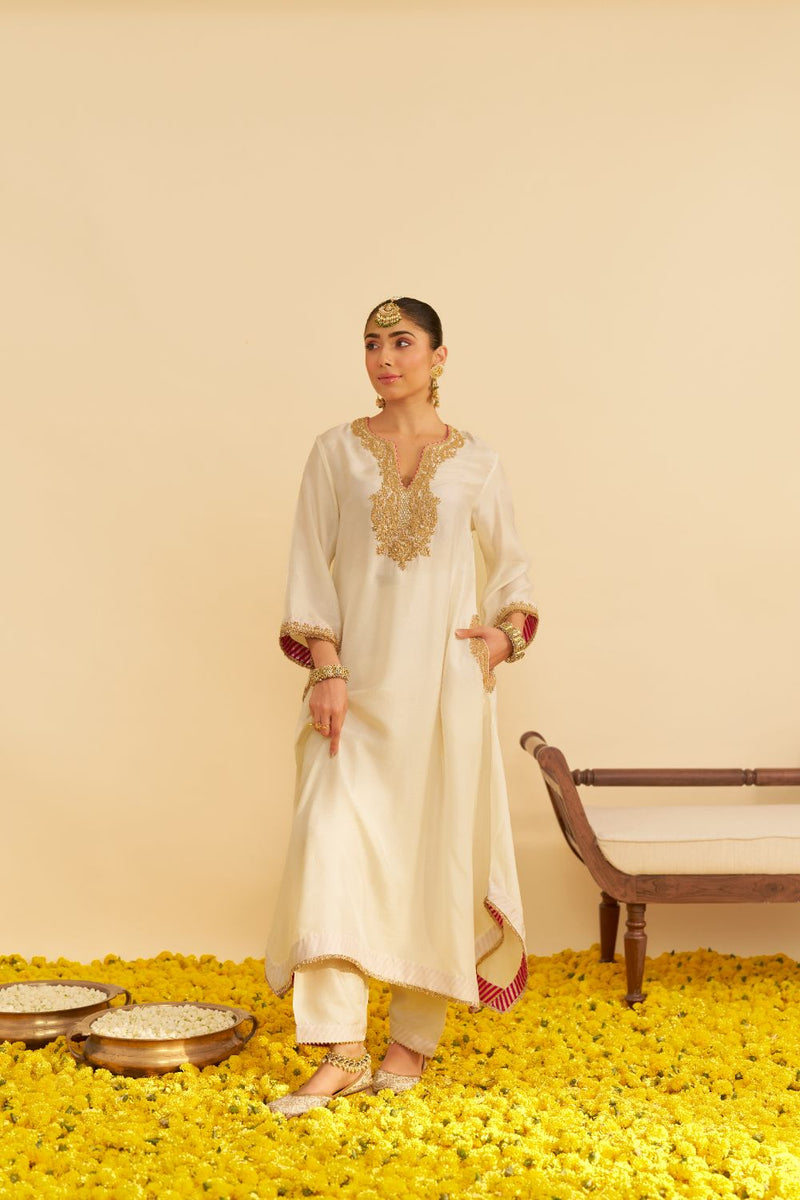Amaya - Long Kaftan With Salwar-Daisy Ivory silk by SHEETAL BATRA in ivory color for women in Singapore