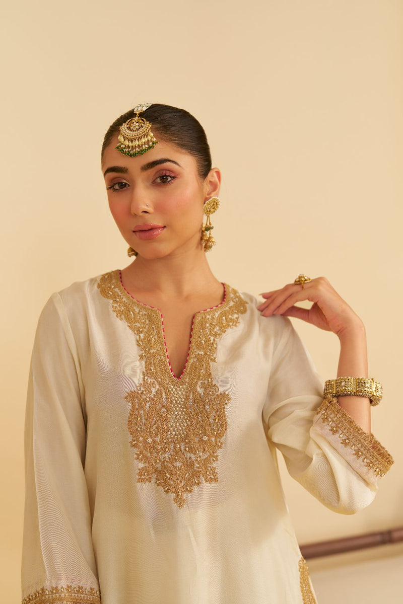 Amaya - Long Kaftan With Salwar-Daisy Ivory silk by SHEETAL BATRA in ivory color for women in Singapore