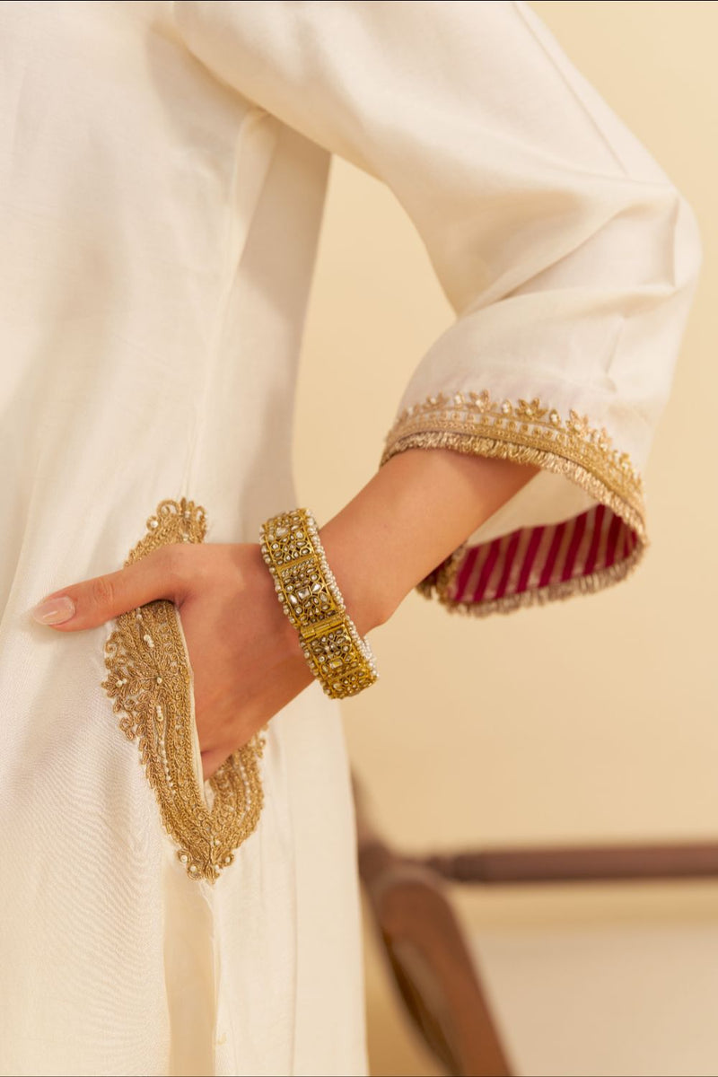 Amaya - Long Kaftan With Salwar-Daisy Ivory silk by SHEETAL BATRA in ivory color for women in Singapore