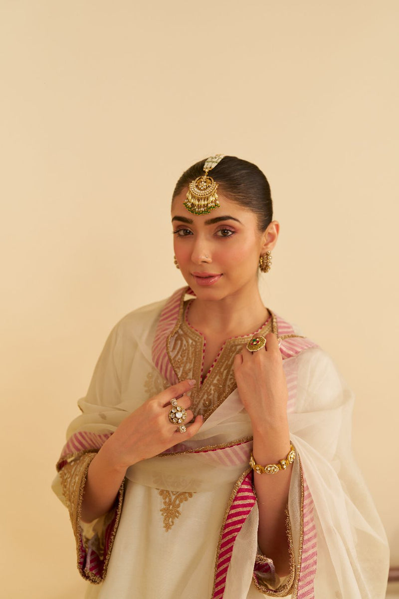 Marwa - Short Chauga With Salwar-Daisy Ivory silk by SHEETAL BATRA in ivory color for women in Singapore