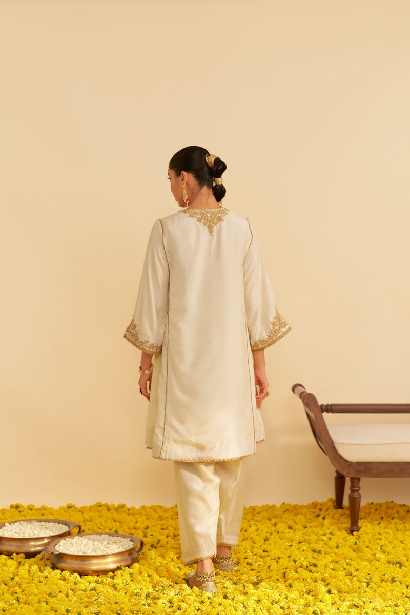 Ayra - Short Chauga With Salwar-Daisy Ivory silk by SHEETAL BATRA in ivory color for women in Singapore