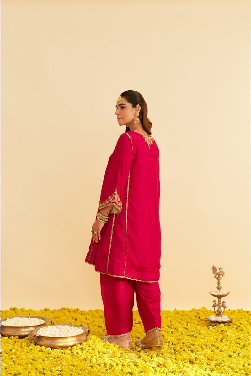 Ayra - Short Chauga With Salwar-Hotpink silk by SHEETAL BATRA in pink color for women in Singapore