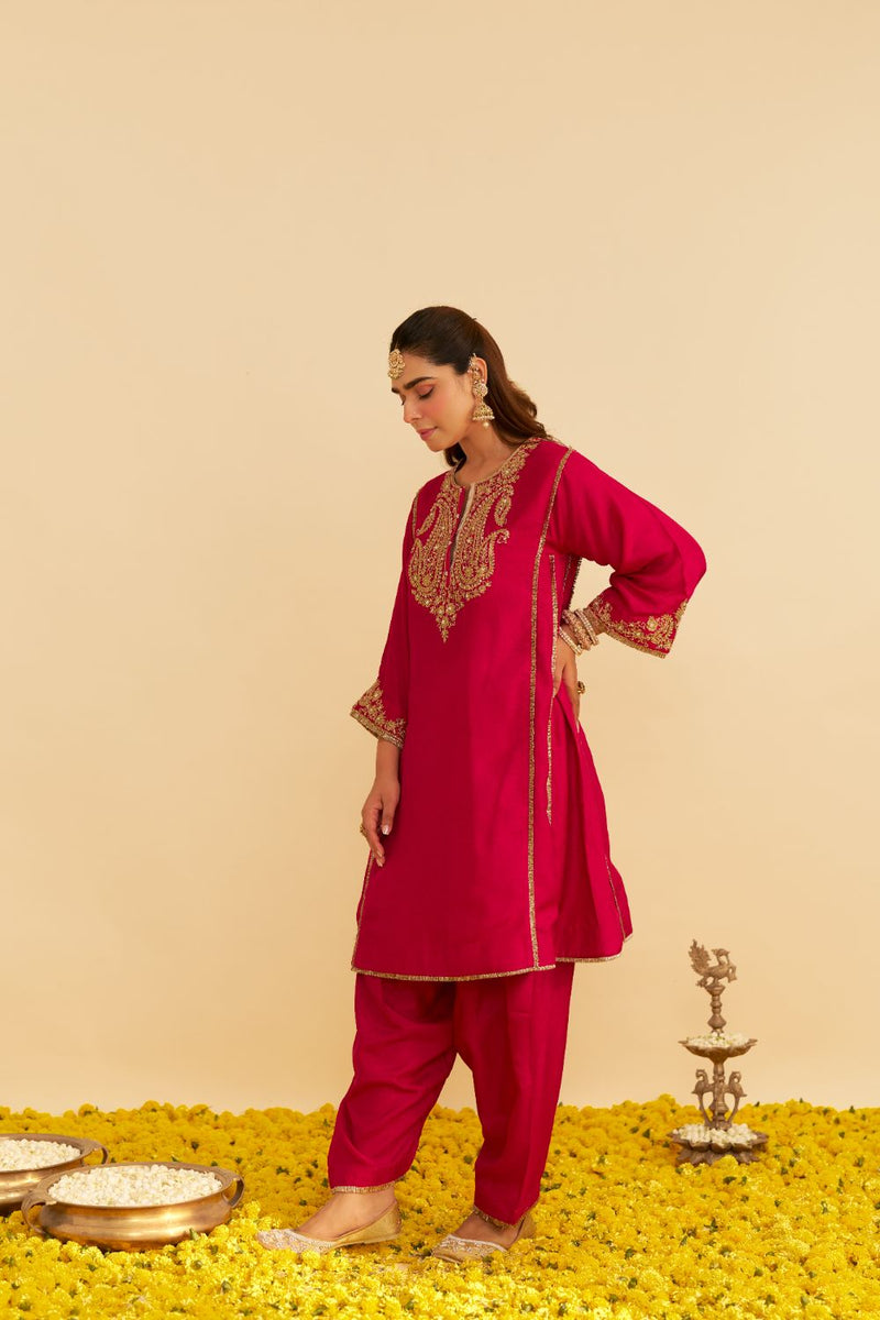 Ayra - Short Chauga With Salwar-Hotpink silk by SHEETAL BATRA in pink color for women in Singapore