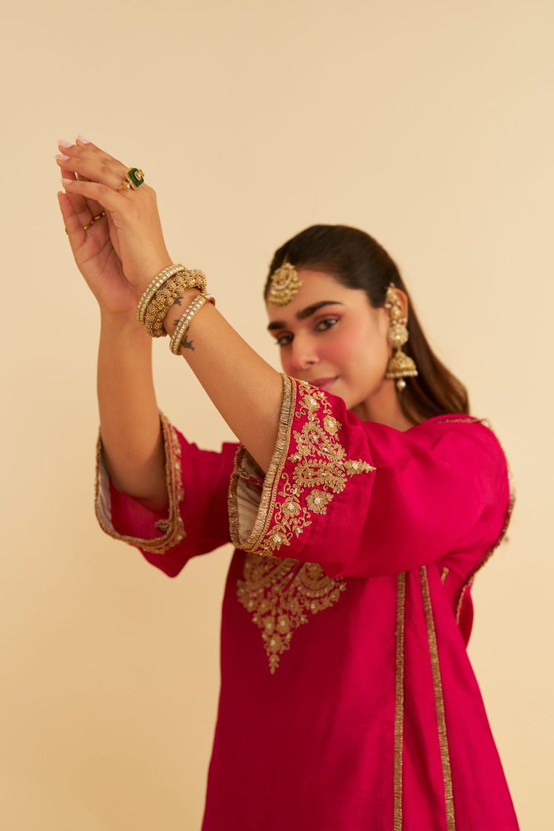 Ayra - Short Chauga With Salwar-Hotpink silk by SHEETAL BATRA in pink color for women in Singapore