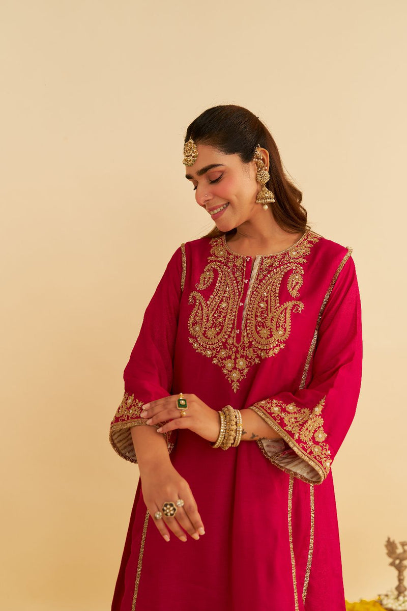Ayra - Short Chauga With Salwar-Hotpink silk by SHEETAL BATRA in pink color for women in Singapore