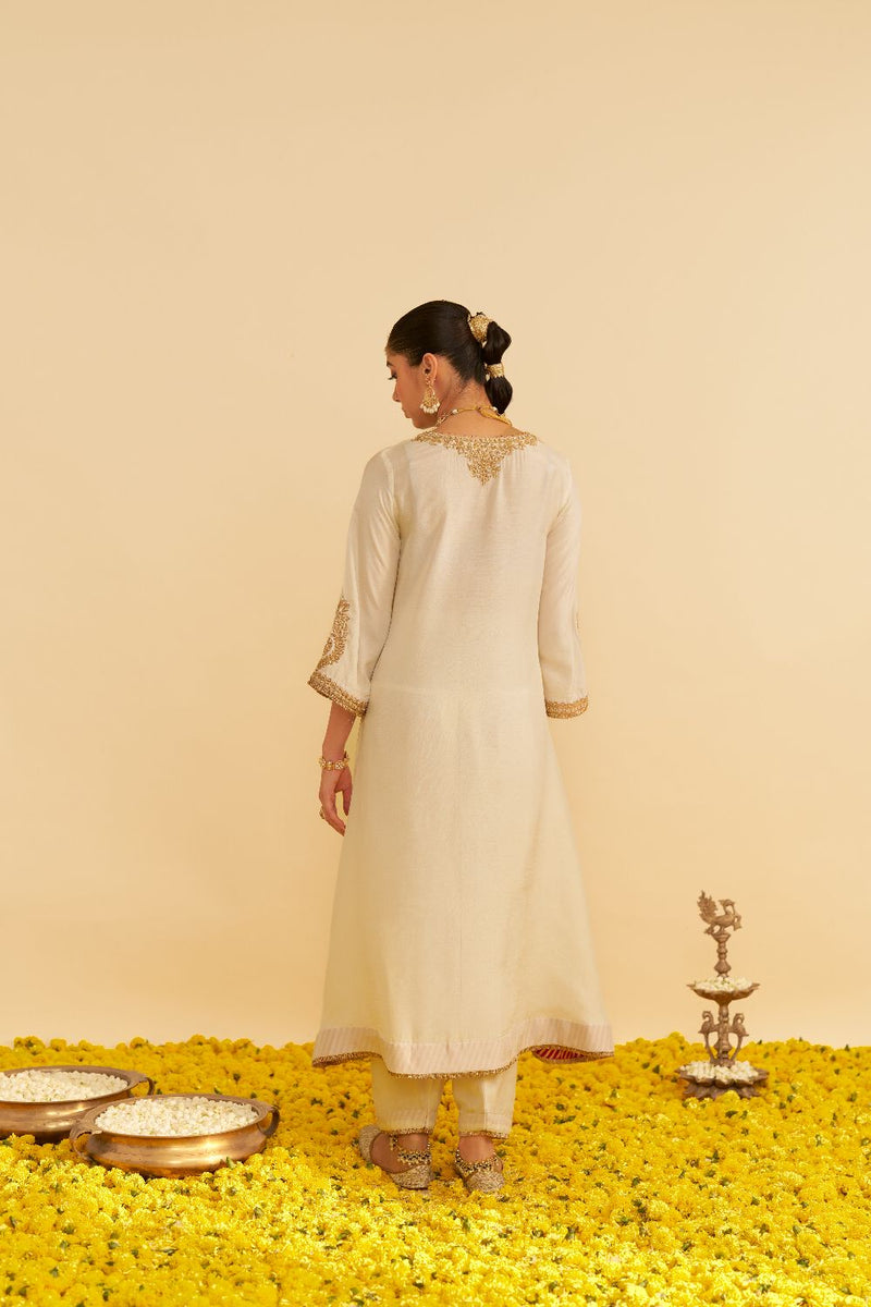 Haayat - Long Kaftan With Salwar-Daisy Ivory silk by SHEETAL BATRA in ivory color for women in Singapore