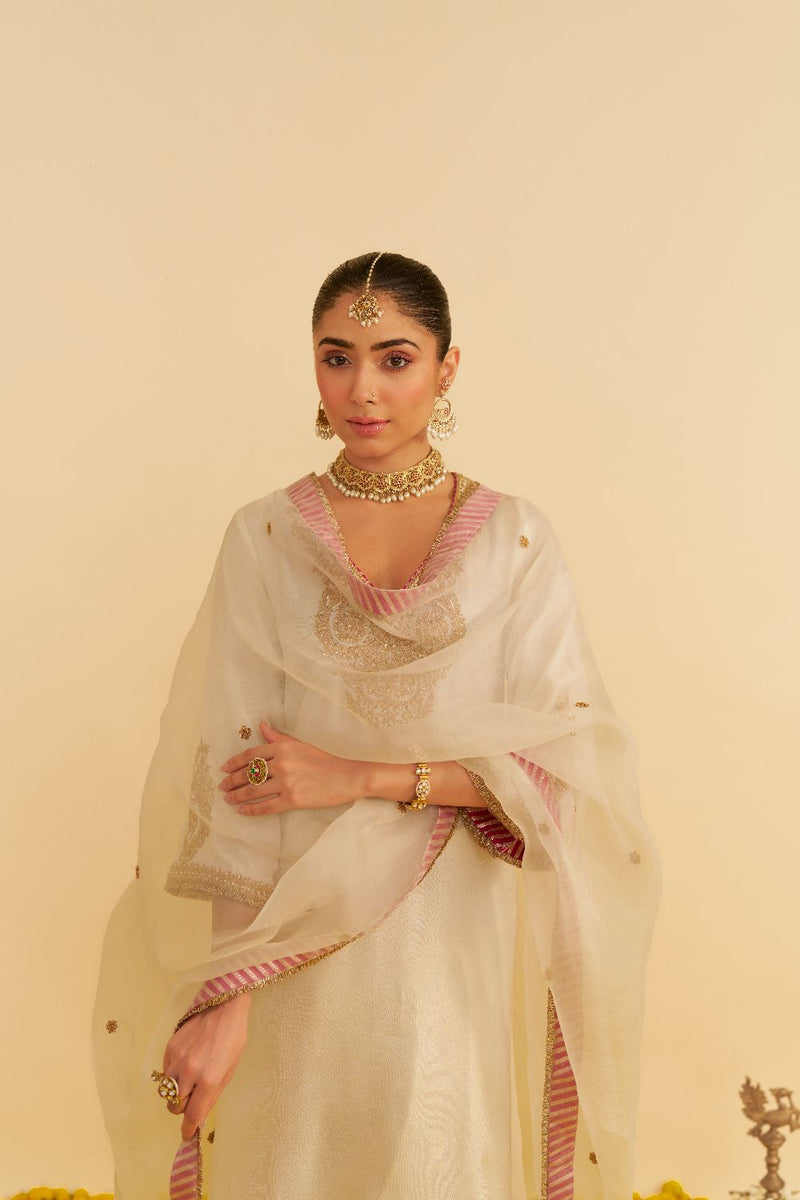 Haayat - Long Kaftan With Salwar-Daisy Ivory silk by SHEETAL BATRA in ivory color for women in Singapore