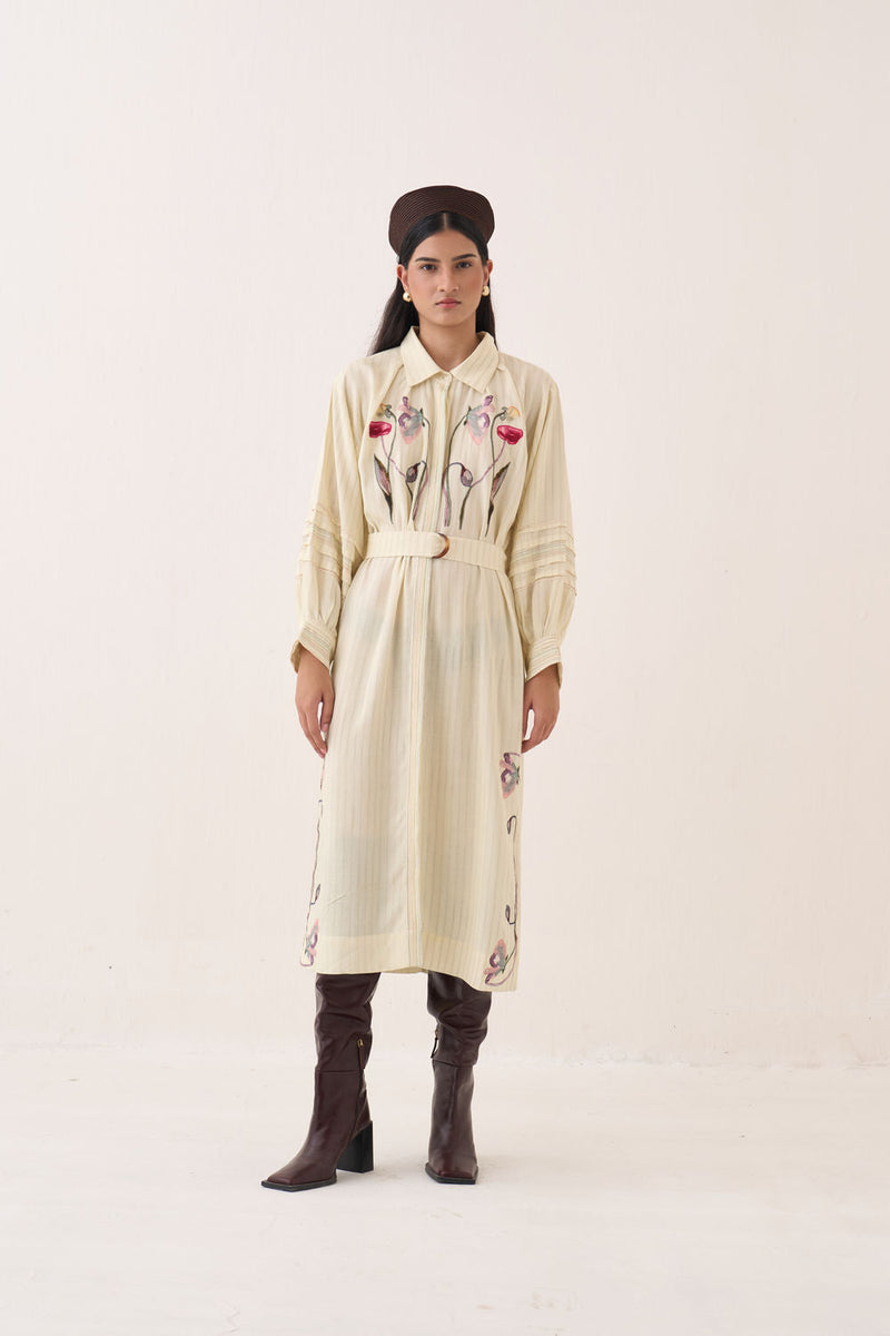 Lehar Bloomist Dress cotton slub dress by O'Frida in ivory for women in Singapore