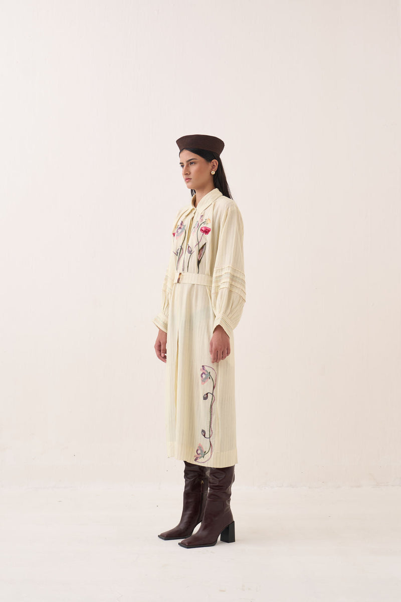 Lehar Bloomist Dress cotton slub dress by O'Frida in ivory for women in Singapore