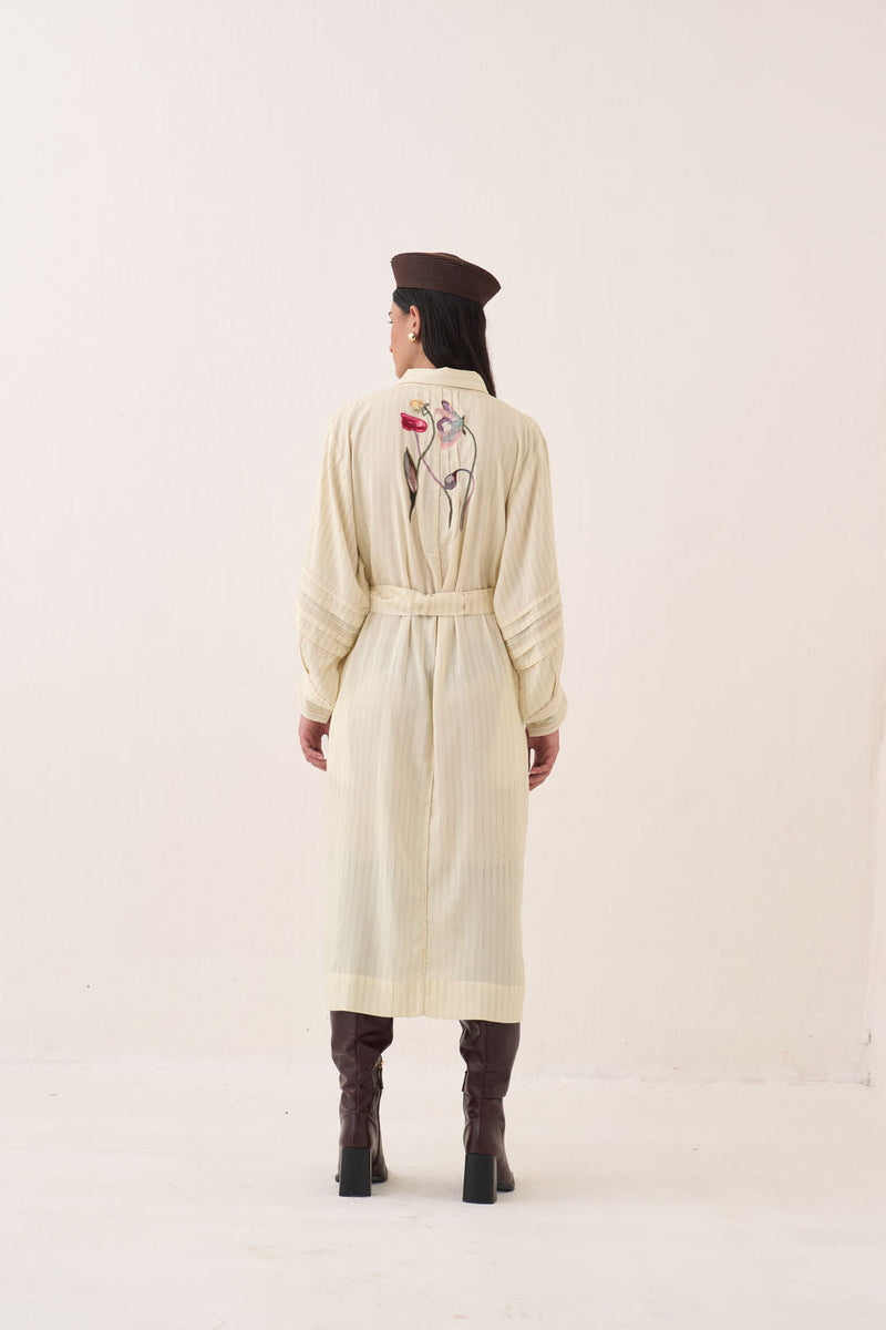 Lehar Bloomist Dress cotton slub dress by O'Frida in ivory for women in Singapore