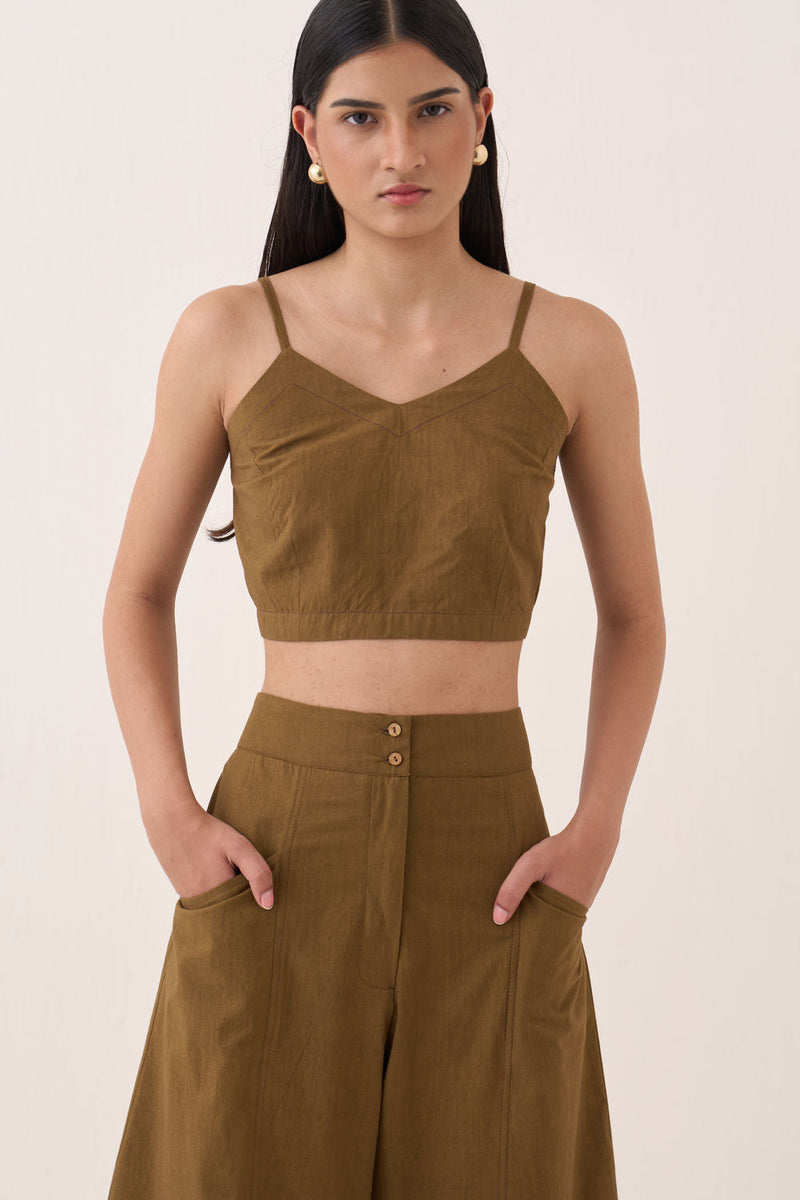 Sage Barrel Pants cotton slub pant/trouser by O'Frida in olive for women in Singapore