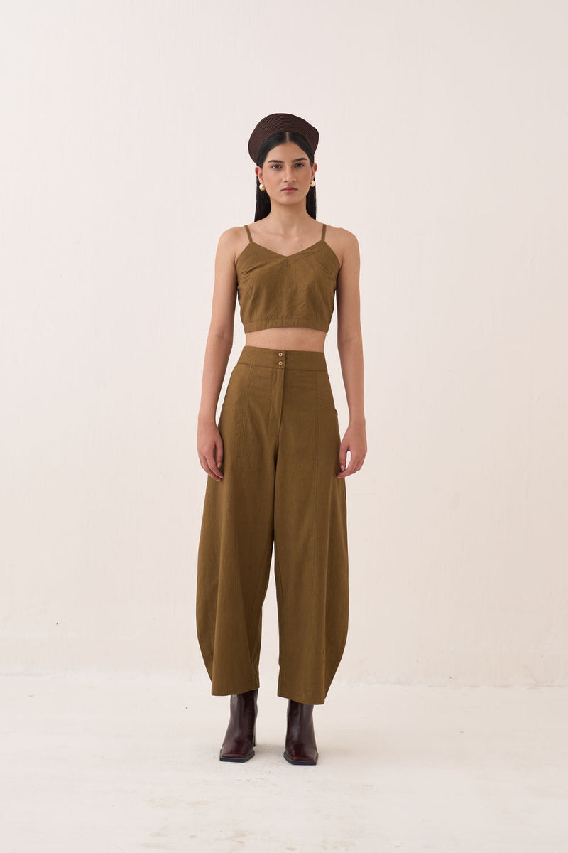 Sage Bralette cotton slub top/shirt by O'Frida in olive for women in Singapore