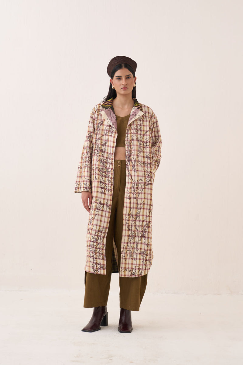 Hari Reversible Trench Jacket bemberg muslin jacket/overlay by O'Frida in multi-color for women in Singapore