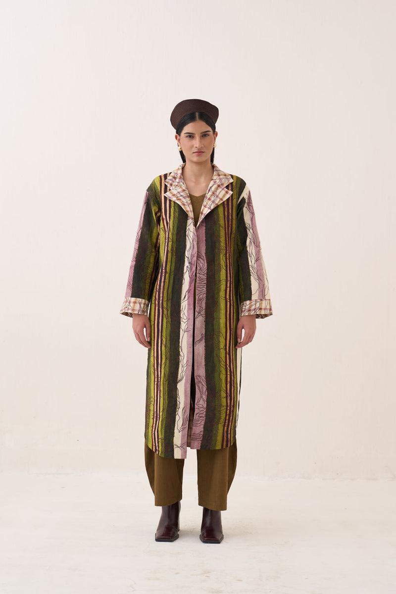 Hari Reversible Trench Jacket bemberg muslin jacket/overlay by O'Frida in multi-color for women in Singapore